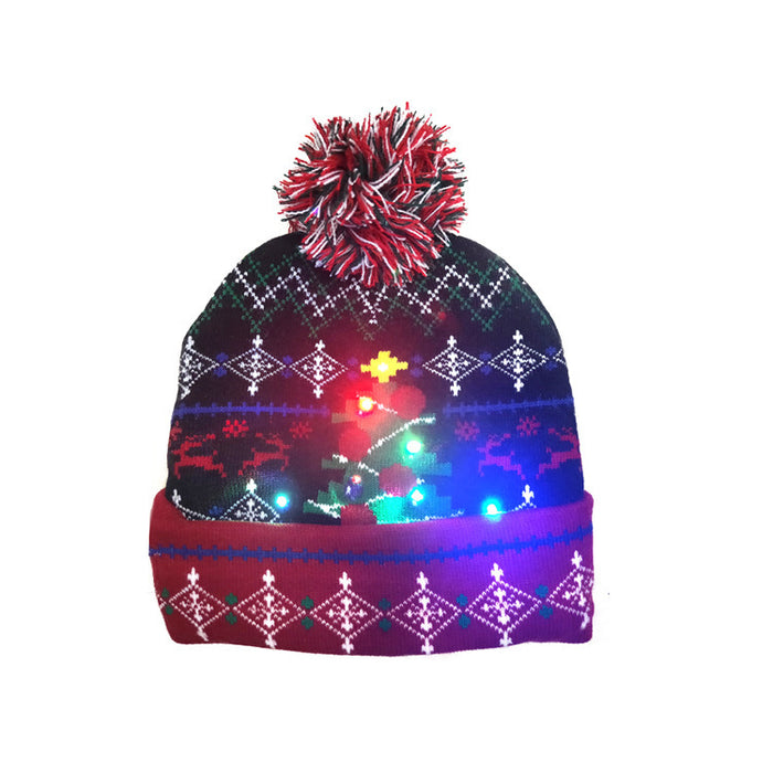 Wholesale Hat Acrylic Christmas Flange LED Light Knitted Hat MOQ≥2 JDC-FH-TYuan001