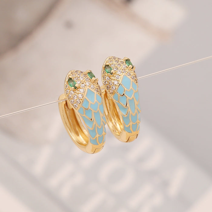 Wholesale Copper Material Multicolor Oil Drop Snake Earrings Stud Earrings MOQ≥2 JDC-ES-Bingm026