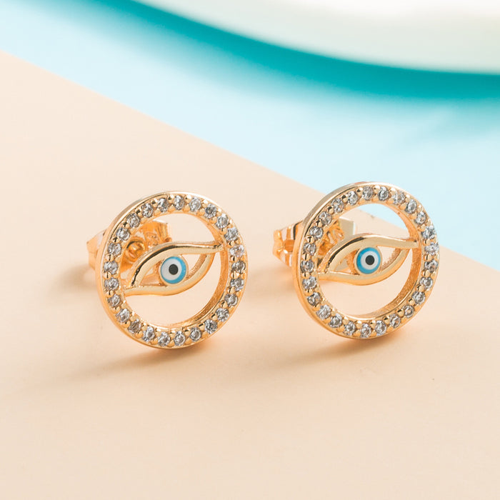 Wholesale Copper Gold Plated Micro Set Zircon Drop Oil Devil's Eye Ring Earrings JDC-ES-hemin029