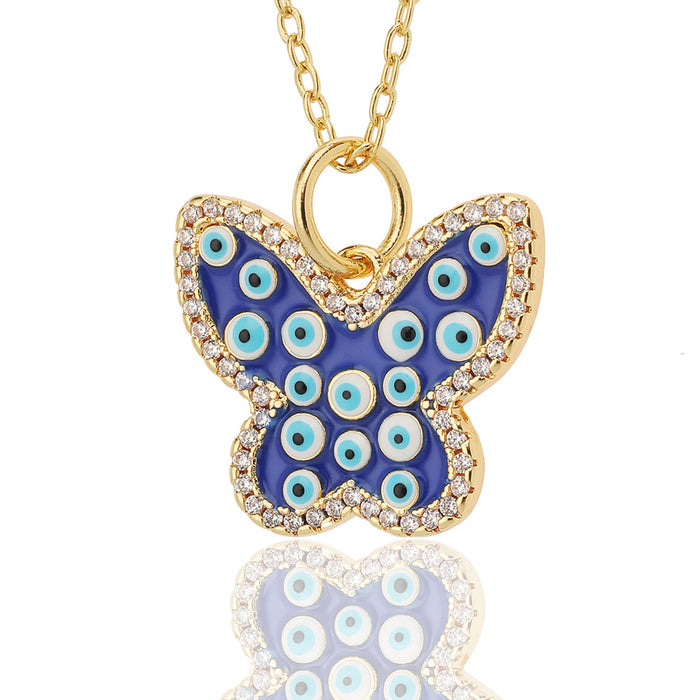 Wholesale Jewelry Drop Oil Painted Butterfly Pendant Necklace JDC-NE-HX022