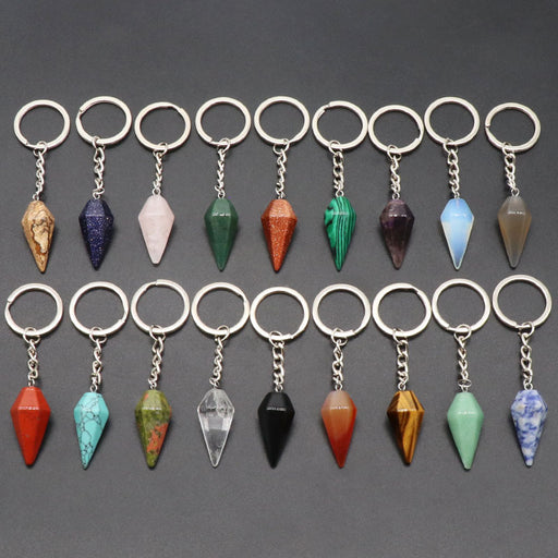 Jewelry WholesaleWholesale Natural Crystal Agate Stone Hexagonal Cone Keychain MOQ≥2 JDC-KC-KeS001 Keychains 科索 %variant_option1% %variant_option2% %variant_option3%  Factory Price JoyasDeChina Joyas De China