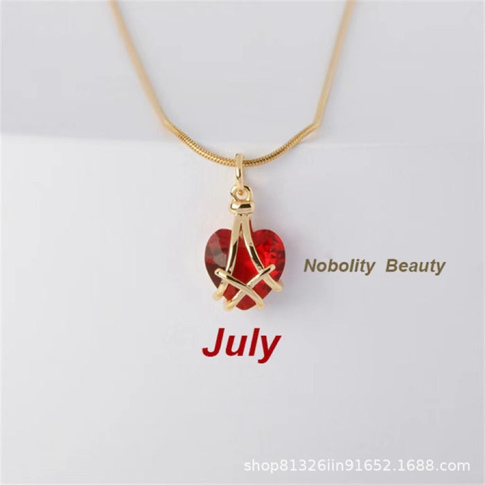 Wholesale Necklace 18k Gold Plated Birthstone Clavicle Chain Titanium Steel Zircon JDC-NE-LTLD001