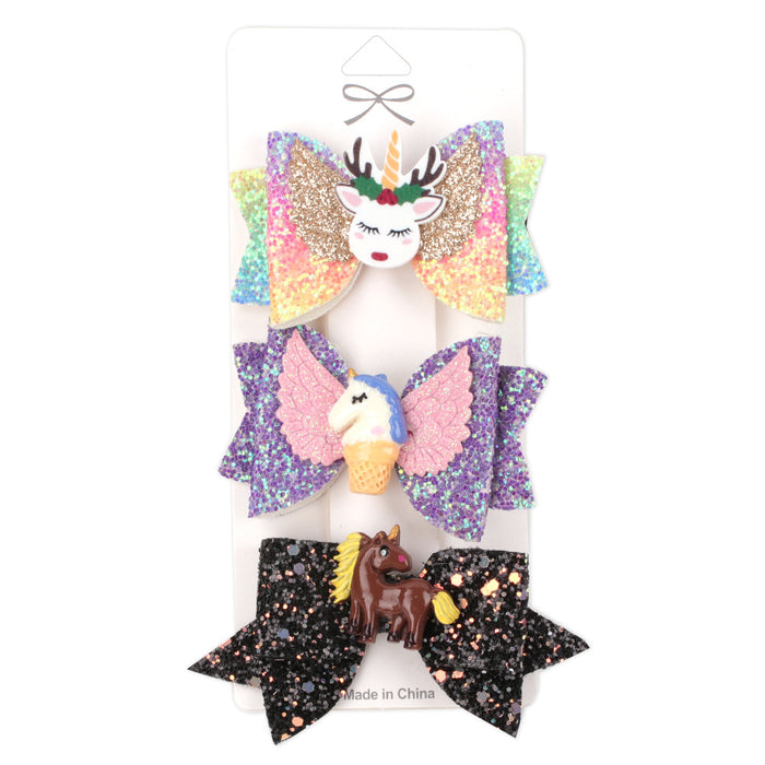 Wholesale hairpin plastic kids bow unicorn JDC-HC-Danzuo046