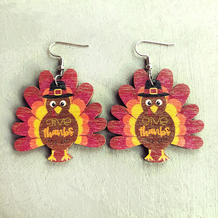 Wholesale Earrings Wooden Thanksgiving Drop Shape Rugby Football Print  2pcs JDC-ES-Heyi018