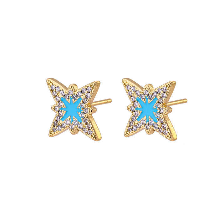 Wholesale Simple Zircon Stud Earrings Women's Copper Gold Plated JDC-ES-LvC003