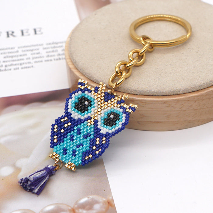 Wholesale Resin Beads Handwoven Owl Tassel Keychain JDC-KC-YXZ003