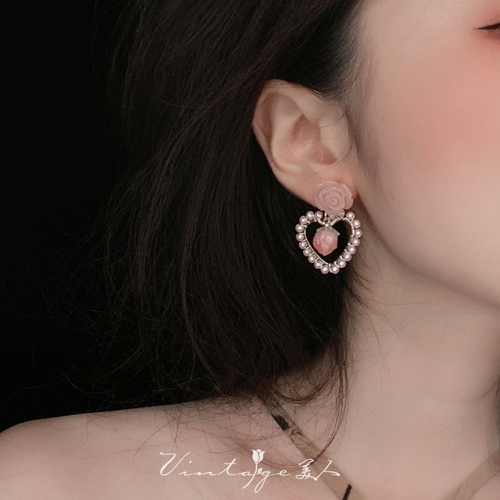 Wholesale Little Strawberry Women Cute Pink Rose Pearl Earrings JDC-ES-Xinx012