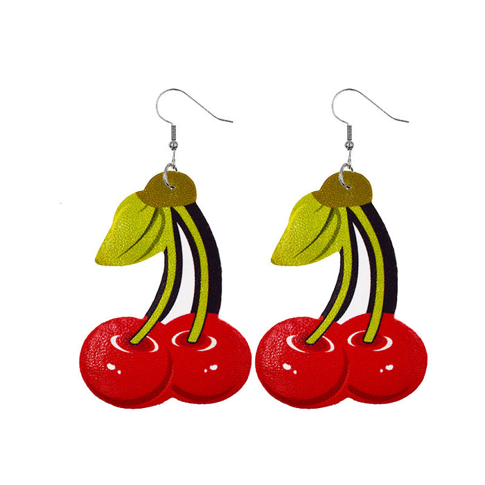 Jewelry WholesaleWholesale Hawaiian Fruit Pineapple Watermelon Lemon Cherry PU Leather Earrings MOQ≥2 JDC-ES-Chengy015 Earrings Chengy %variant_option1% %variant_option2% %variant_option3%  Factory Price JoyasDeChina Joyas De China