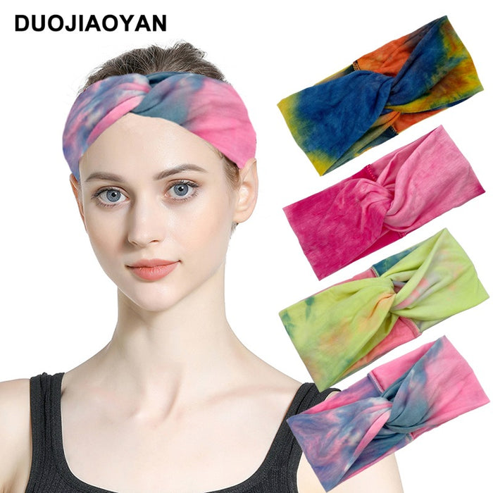 Wholesale Color Tie Dye Cross Wide Brim Fabric Hairband MOQ≥3 JDC-HD-Jiaoy010