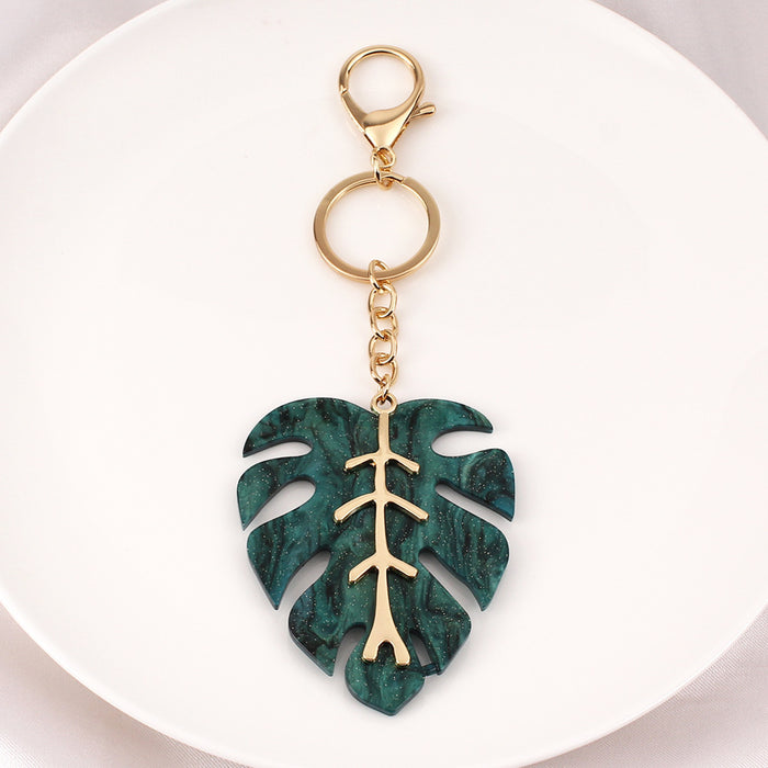 Wholesale Keychains For Backpacks Leaf Shaped Acrylic Sheet Zinc Alloy Gold Plated Keychain MOQ≥3 JDC-KC-WHao001
