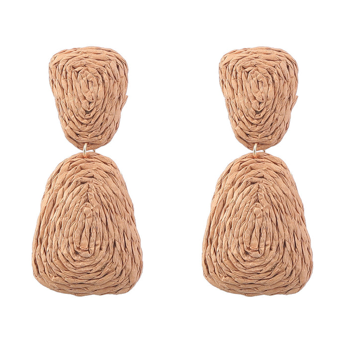 Wholesale raffia geometric braided earrings MOQ≥2 JDC-ES-jiul003