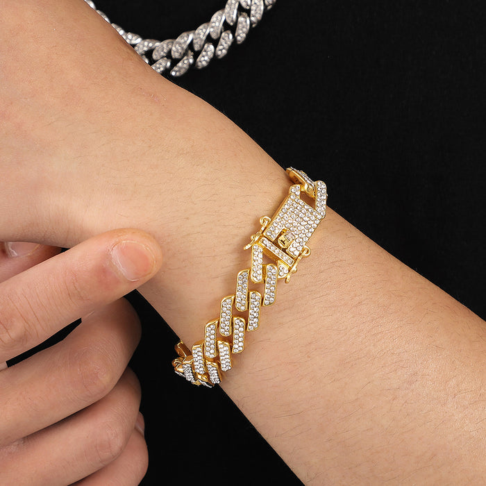 Wholesale hip hop style full diamond thick chain bracelet punk JDC-BT-WeiX006