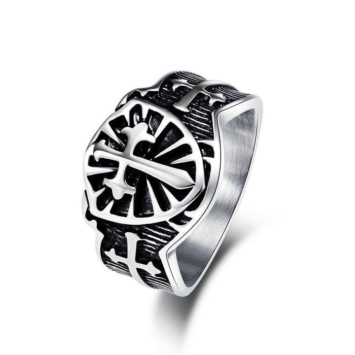 Wholesale Vintage Crusader Shield Titanium Steel Ring MOQ≥2 JDC-RS-PREMQIANF011