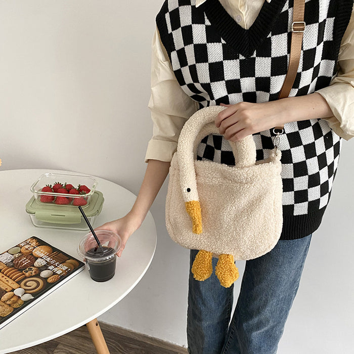 Wholesale Shoulder Bag Faux Lamb Fleece Cute Plush Goose Adjustable Messenger Bag JDC-SD-Buyu001