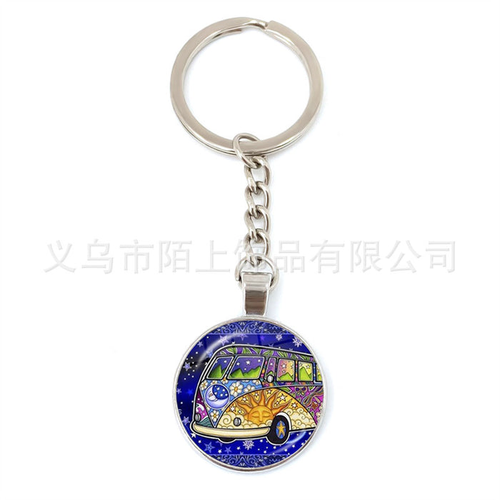 Wholesale Peace Sign Time Gemstone Glass Zinc Alloy Keychain JDC-KC-MoS002