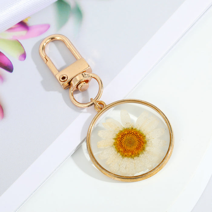 Jewelry WholesaleWholesale Daisy Resin Dried Flowers Keychain MOQ≥3 JDC-KC-Juej002 Keychains 觉际 %variant_option1% %variant_option2% %variant_option3%  Factory Price JoyasDeChina Joyas De China