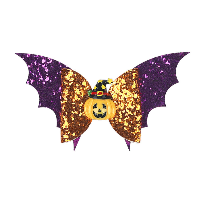 Wholesale Children's Hair Clip Halloween Bat Pumpkin Head Leather JDC-HC-QiuN004