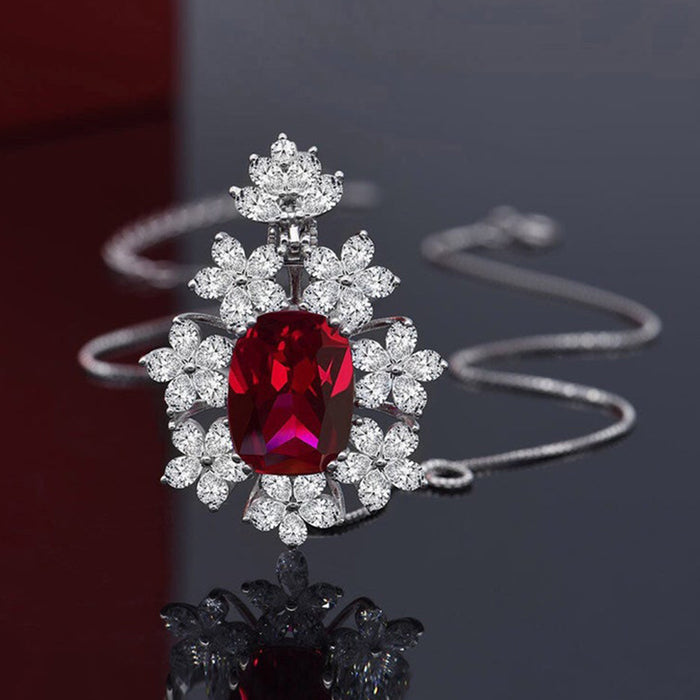 Wholesale Necklace Copper Zircon Floral Imitation Ruby MOQ≥2 JDC-PREMCAOS-NE-008