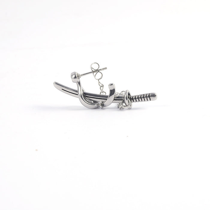 Wholesale Earrings Titanium Steel Ring Arrow Hip Hop Cross Sword Men JDC-ES-ChunYun001