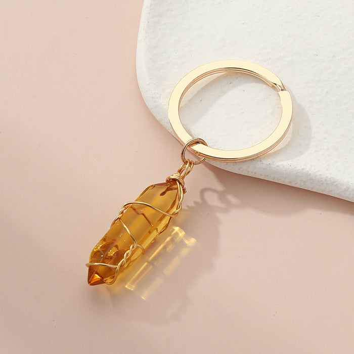 Wholesale10PCS/PACK Natural Crystal Stone Hexagon Pillar Binding Wire Crystal Keychain JDC-KC-XiangH007