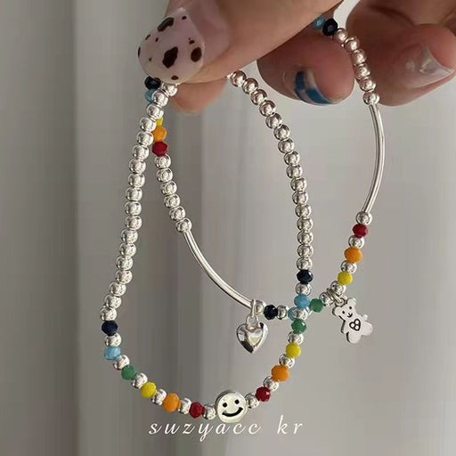 Jewelry WholesaleWholesale Fashion Bear Rainbow Colorful Smiley Beaded Elastic Cord Bracelet JDC-BT-NiHuang003 Bracelet 霓凰 %variant_option1% %variant_option2% %variant_option3%  Factory Price JoyasDeChina Joyas De China