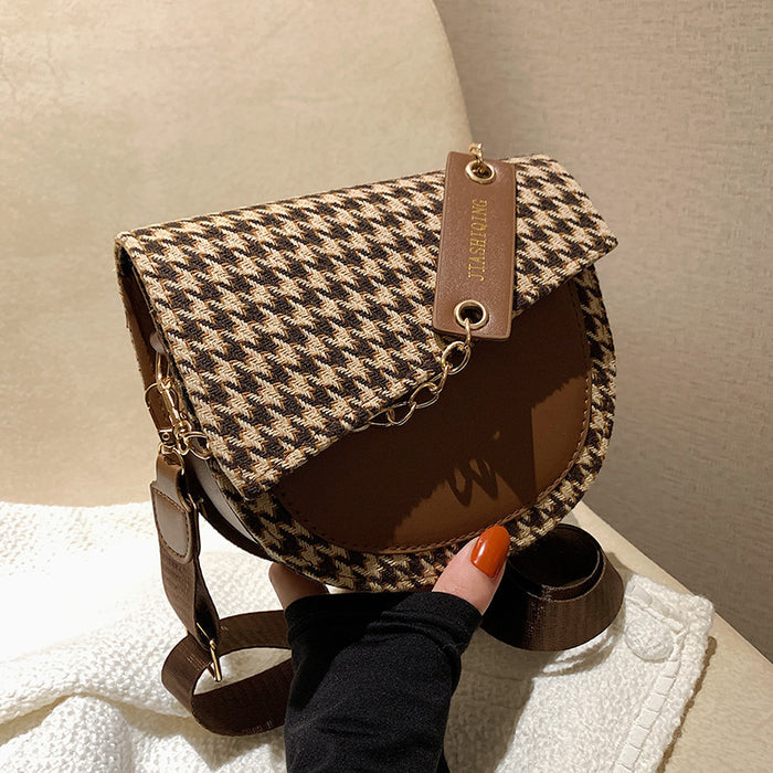 Wholesale plaid shoulder messenger bag simple saddle bag JDC-SD-Ailef004