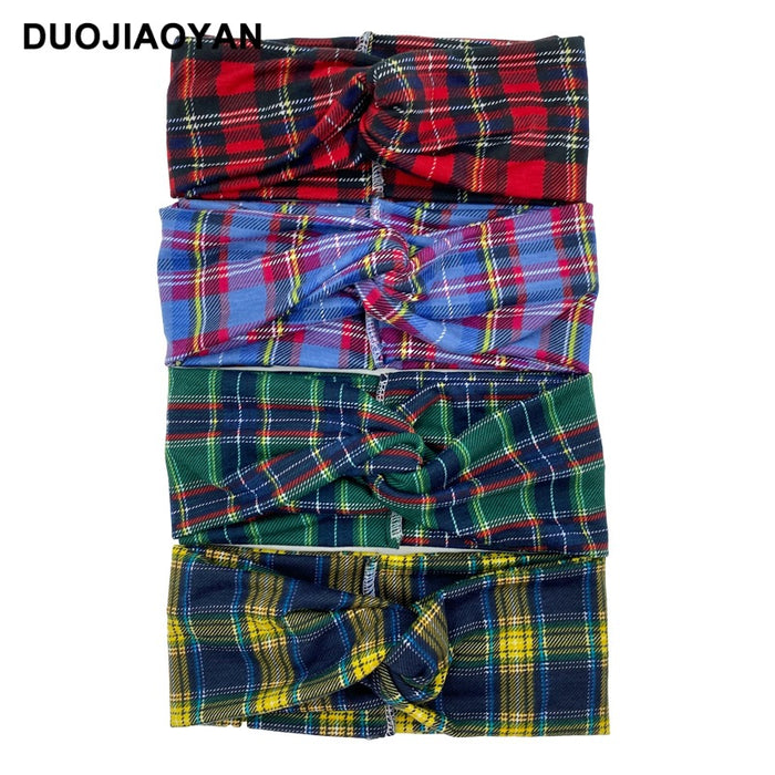 Wholesale Plaid Elastic Wide-Brimmed Fabric Headband MOQ≥3 JDC-HD-Jiaoy011