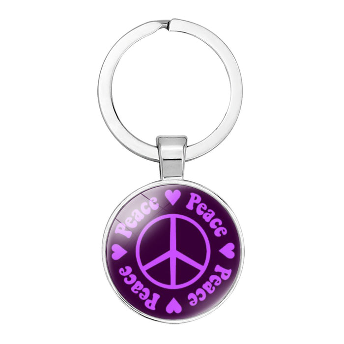 Wholesale Peace Sign Time Gemstone Alloy Glass Keychain JDC-KC-NingX012