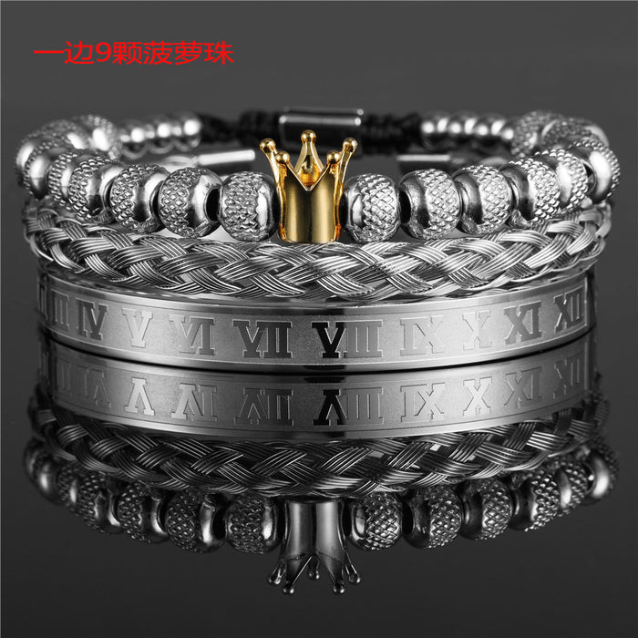 Wholesale Vintage Crown Braided Bracelet Roman Letter Stainless Steel JDC-BT-ZhuJ004