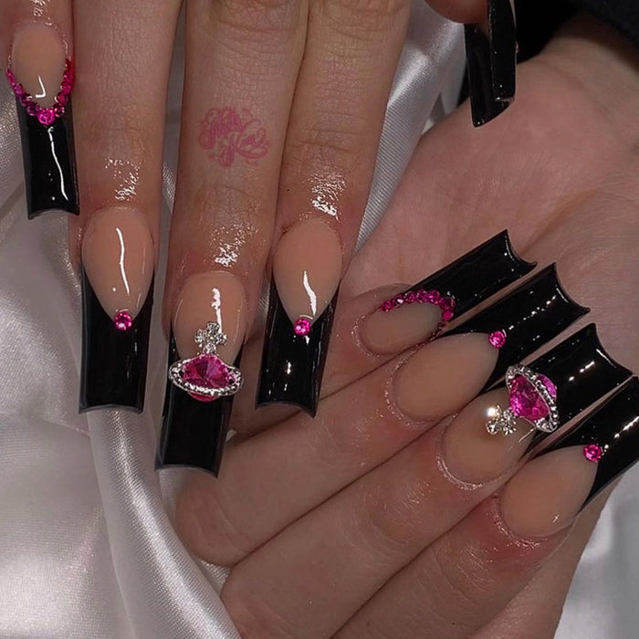 Jewelry WholesaleWholesale black edge nail piece rose red rhinestone fake nail finished product JDC-NS-LFan020 Nail Stickers 乐畈 %variant_option1% %variant_option2% %variant_option3%  Factory Price JoyasDeChina Joyas De China