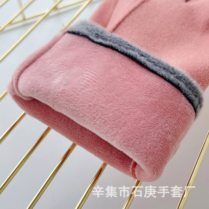 Wholesale Gloves Rabbit Velvet Autumn Winter Warm Ladies Touch Screen Cute Bow MOQ≥2 JDC-GS-ShiG002