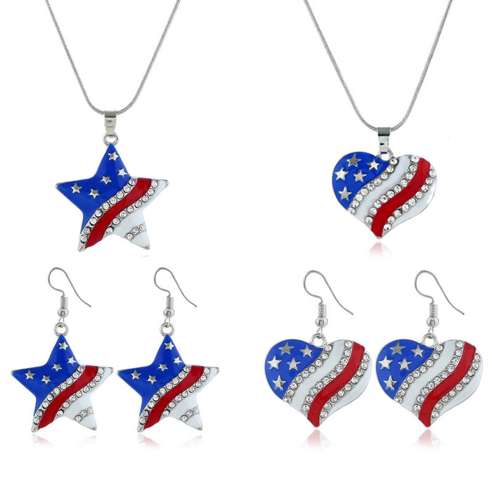 Wholesale 4th of July Independence Day Big Love Pentagram Diamond Earrings MOQ≥2 JDC-ES-zl060