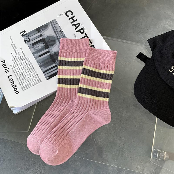 Wholesale Socks Cotton Coffee Striped Letter Socks JDC-SK-BingTao002