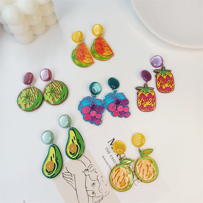 Jewelry WholesaleWholesale graffiti print watermelon pineapple avocado grape fruit acrylic earrings S925 silver needle JDC-ES-FX001 Earrings 繁瑆 %variant_option1% %variant_option2% %variant_option3%  Factory Price JoyasDeChina Joyas De China