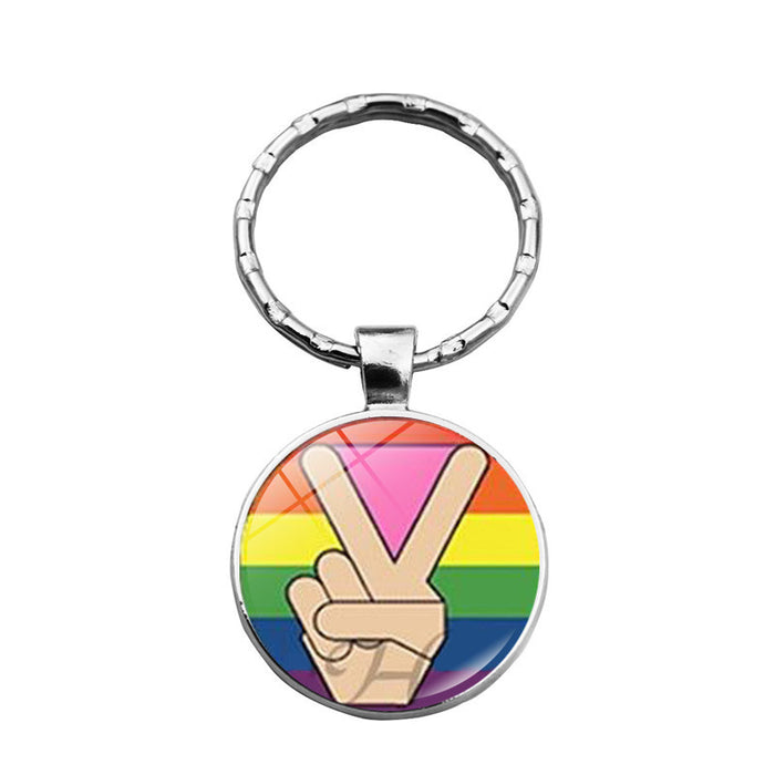 Wholesale LGBT Pride Day Alloy Glass Gemstone Keychain JDC-KC-XuS020