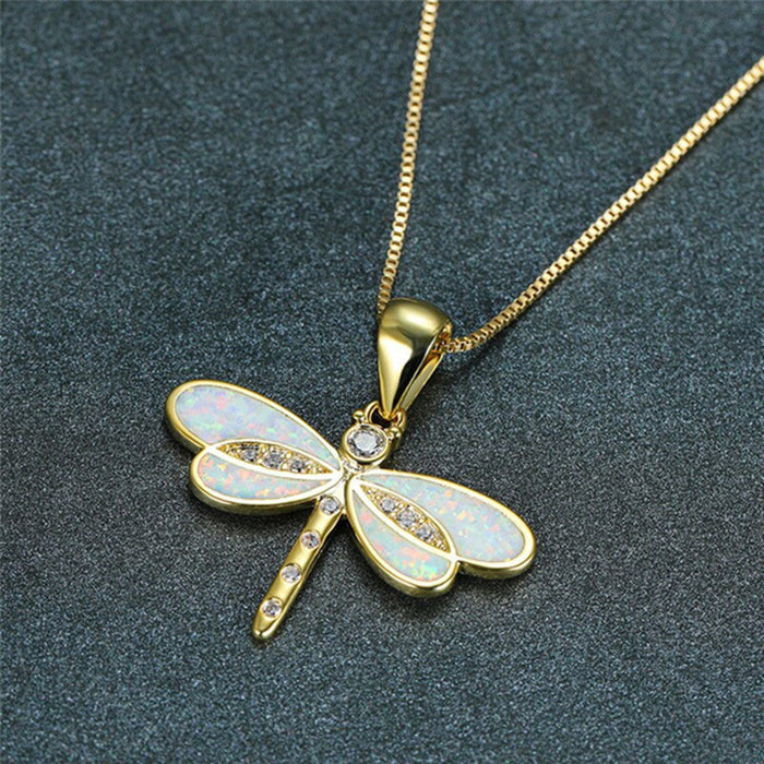 Wholesale Exquisite White Analog Opal Dragonfly Women's Pendant Necklace JDC-NE-XunO058