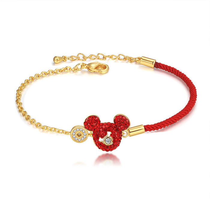 Wholesale transshipment red rope bracelet cute cartoon half red rope half chain bracelet JDC-BT-DiL010