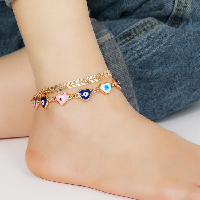 Jewelry WholesaleWholesale Double Layer Color Love Demon Eye Anklet JDC-AS-Ly010 Anklets 乐钰 %variant_option1% %variant_option2% %variant_option3%  Factory Price JoyasDeChina Joyas De China