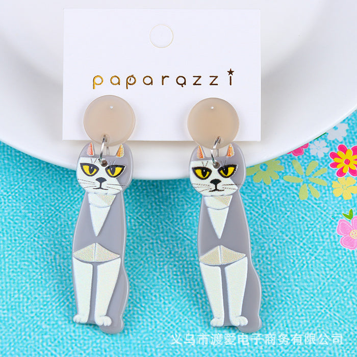 Wholesale Cartoon Cat Series Acrylic Personality Print Earrings MOQ≥2 JDC-ES-DUAI016