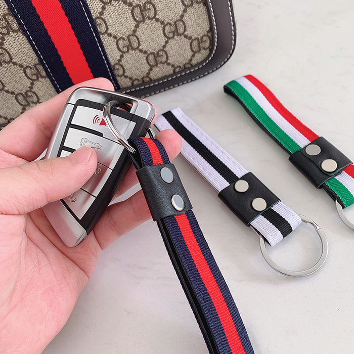 Wholesale Metal Striped Webbing Strap Metal Keychain (F) JDC-KC-SCheng019