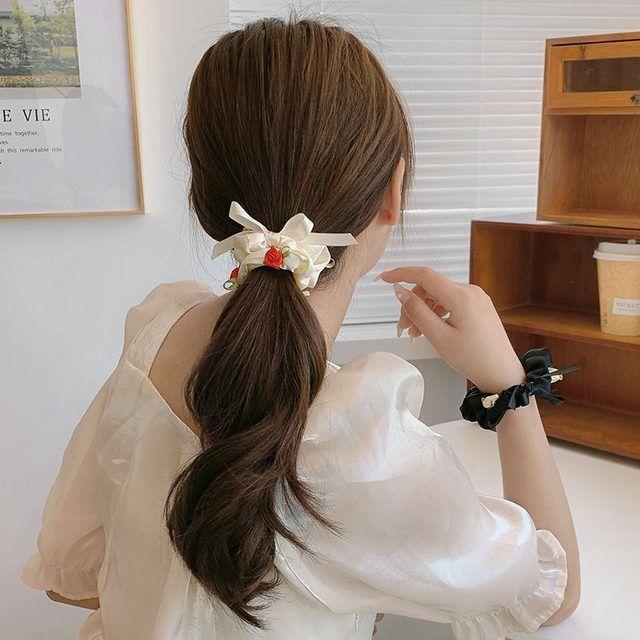 Wholesale fabric vintage rose large intestine hair tie bow JDC-HS-tengZ007