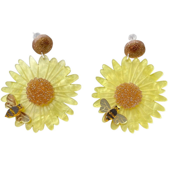 Wholesale Earrings Acrylic Sunflower Chrysanthemum Bee MOQ≥2 JDC-ES-XUEP050