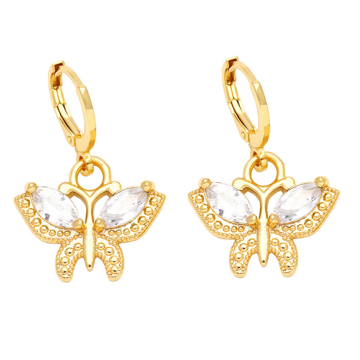 Wholesale Earrings Copper Colored Zircon Butterfly JDC-ES-PREMAS007