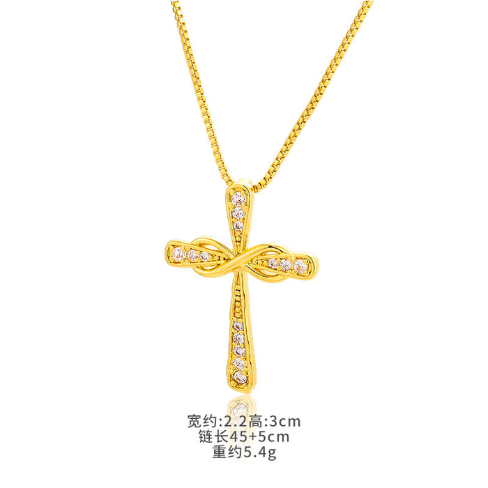 Wholesale Bow Cross Pendant Brass Gold Plated Micro Set Zircon JDC-NE-DRY001