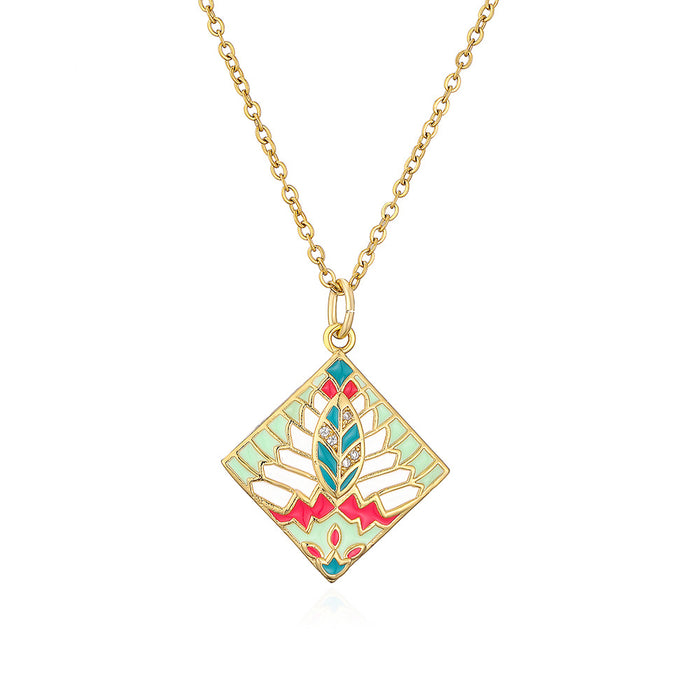 Wholesale Necklaces Copper Zircon Bohemian Hand Painted Geometric JDC-NE-PREMAG001