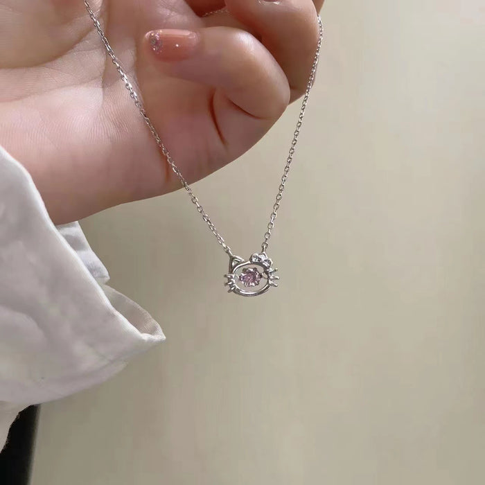 Wholesale necklace alloy pink diamond love girl cute cat head MOQ≥2 JDC-NE-GSLD003