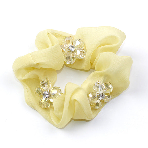 Wholesale Hair Scrunchies Gauze Premium Sense Beautiful Crystal Beads Flower JDC-HS-HMXS009