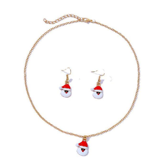 Wholesale Earrings Alloy Enamel Christmas Santa Claus Necklace Set MOQ≥2 JDC-ES-HaoBiao007