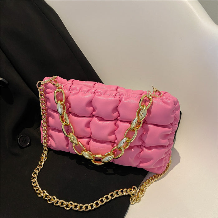 Wholesale Shoulder Bag PU Plaid Thick Chain Handheld Small Square Bag JDC-SD-Chunyao003