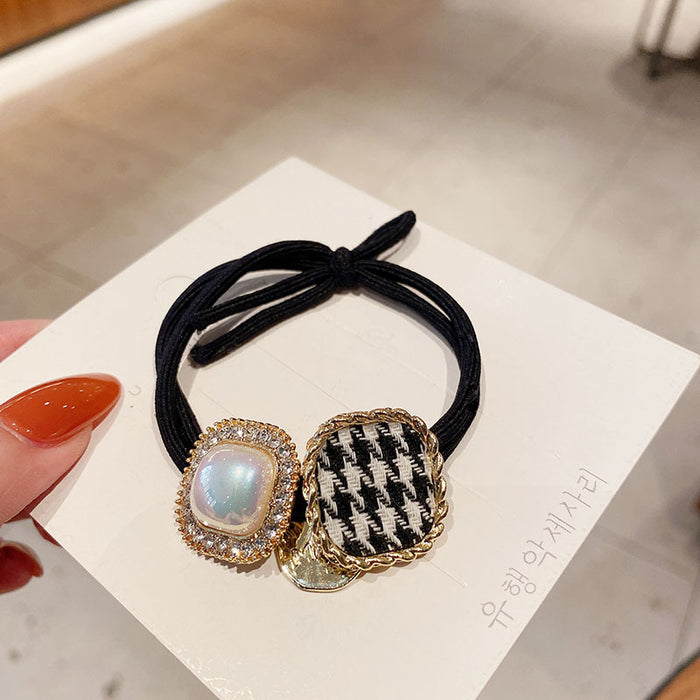 Jewelry WholesaleWholesale pearl plaid alloy hair rope MOQ≥2 JDC-HS-ShengL004 Hair Scrunchies 晟隆 %variant_option1% %variant_option2% %variant_option3%  Factory Price JoyasDeChina Joyas De China